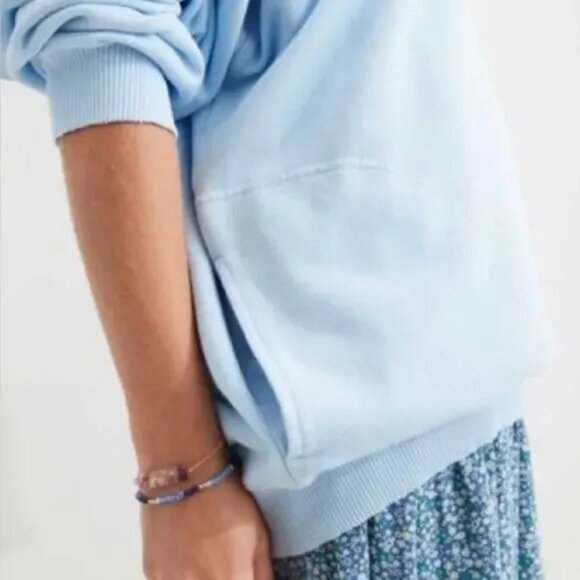 AERIE Oversized French Terry Polo Sweatshirt Light Blue With Pockets- Size Small - Picture 3 of 14